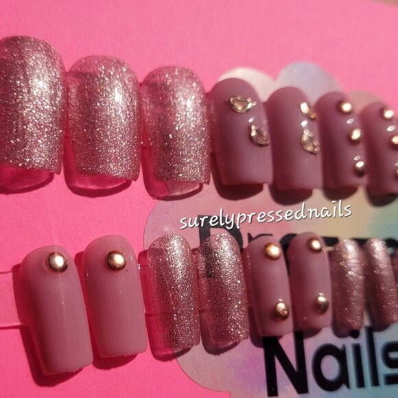 Shimmer Pink Kiss Charmed Square Press on Nails - Picture 3 of 4